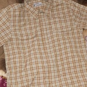 Plaid Men's Casual Shirt in Brown and White
